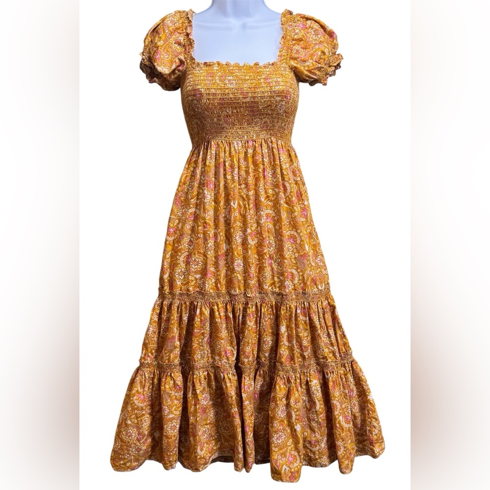 OPT Yellow Smocked Tiered Sundress with Flutter Sleeves Size XS - Picture 2 of 13